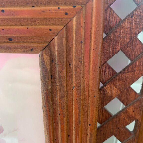 Vintage HOMCO Lattice Wood Frame w/ Floral Print – Mid Century Wall Decor 17x21 - Picture 8 of 8